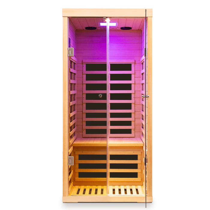 Luxury Indoor Low EMF Far Infrared Sauna Room with Hemlock Wood and Glass Double Doors